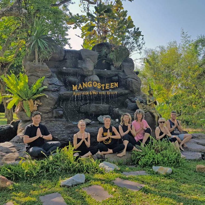 Morning Yoga Session, Ayurveda, Wellness, Yoga Retreats Phuket Thailand, Vegetarian, Vegan, Organic Healthy Food And Drinks At Mangosteen Ayurveda & Wellness Resort, Rawai, Phuket.