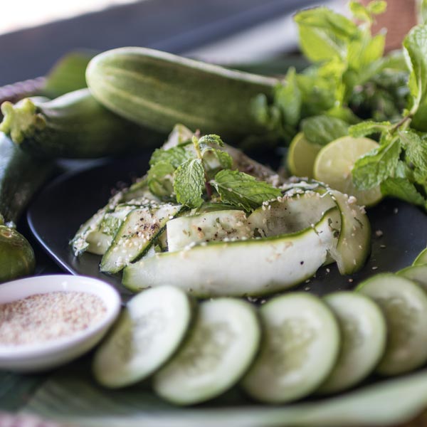 Cucumber And Zucchini Salad, Ayurvedic Cuisine, Ayurveda, Wellness, Yoga Retreats, Phuket Thailand, Mangosteen Ayurveda & Wellness Resort, Number 1 Ayurveda Resort In Thailand, Rawai, Phuket.