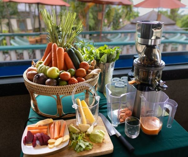 Breakfast Juicing Station, Ayurveda, Wellness, Yoga Retreats, Phuket Thailand, Mangosteen Ayurveda & Wellness Resort, Number 1 Ayurveda Resort In Thailand, Rawai, Phuket.